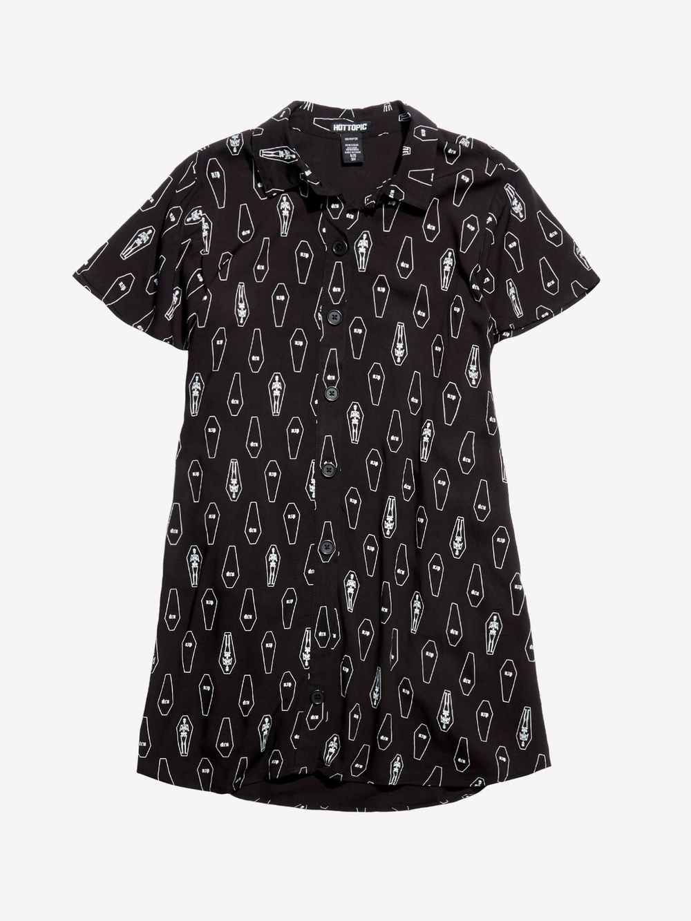 💀 Spooky Chic! Hot Topic Coffin & Skeleton Button-Down Shirt Dress 💀